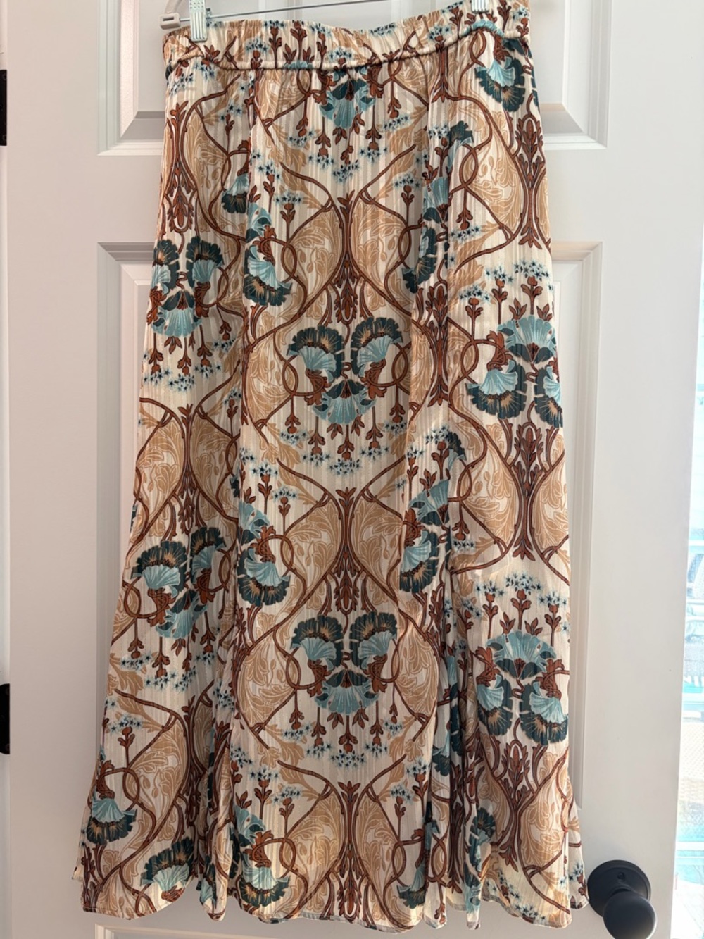 LOFT Cream Maxi Skirt with Teal & Brown Floral Print